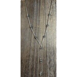 Southwest Liquid Silver 6MM Desert Pearl Lariat Y Necklace 18” w/4” Drop